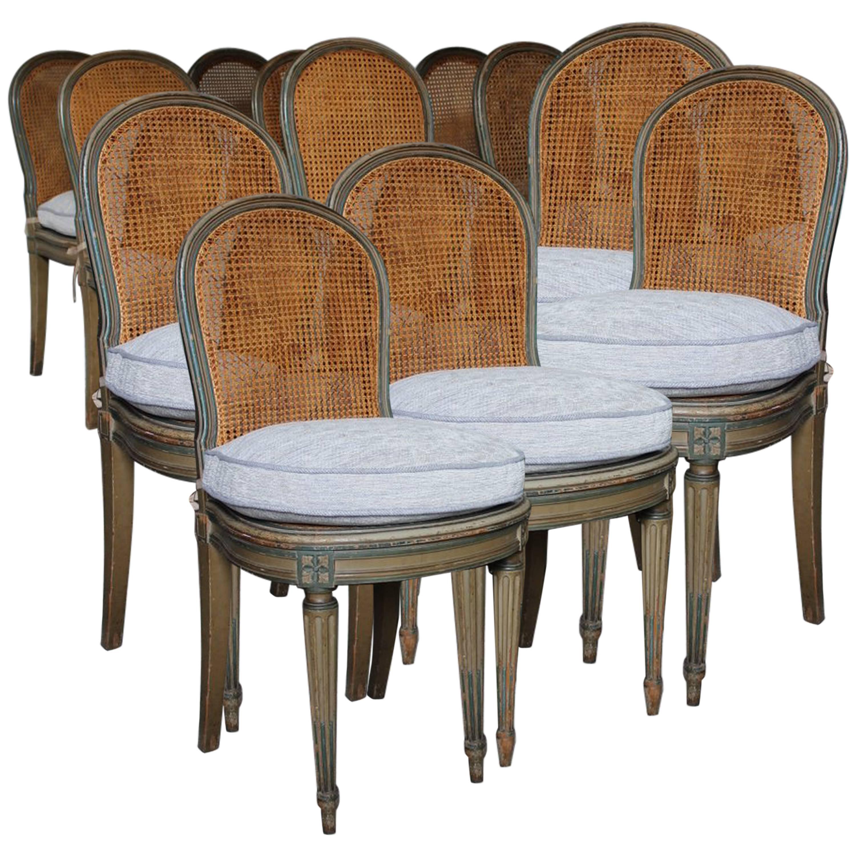 Set of 12 Louis XVI Style Painted Dining Chairs, circa 1920s