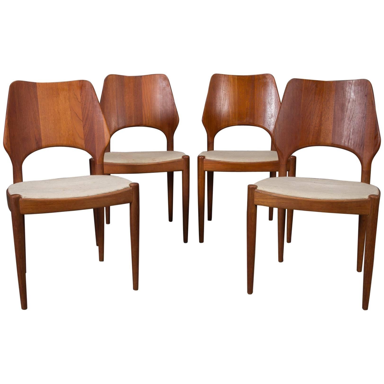 Set of Four Danish Modern Solid Teak Finback Dining Chairs, 1950s