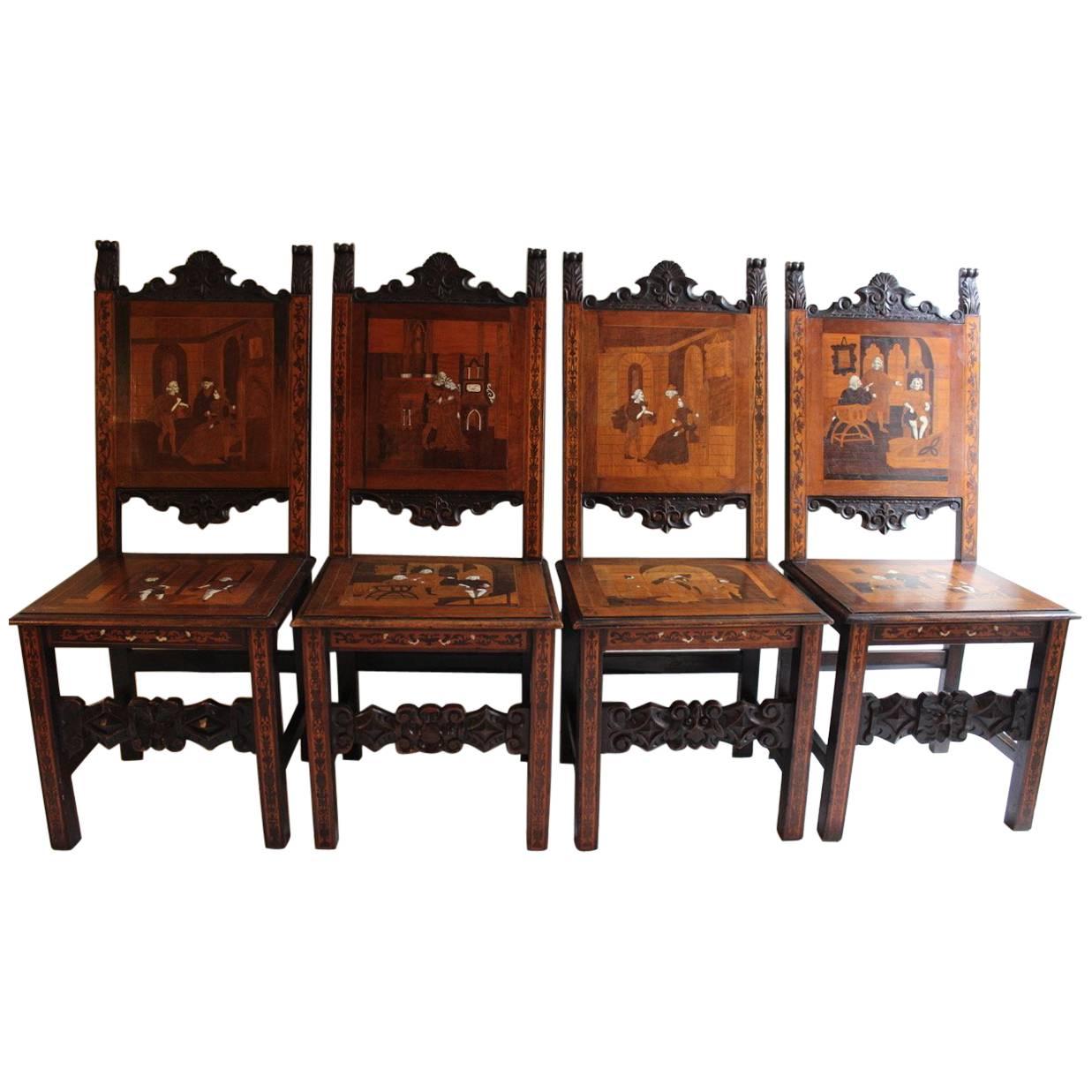 Set of Six Italian 19th Century Marquetry Chairs For Sale