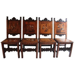 Antique Set of Six Italian 19th Century Marquetry Chairs