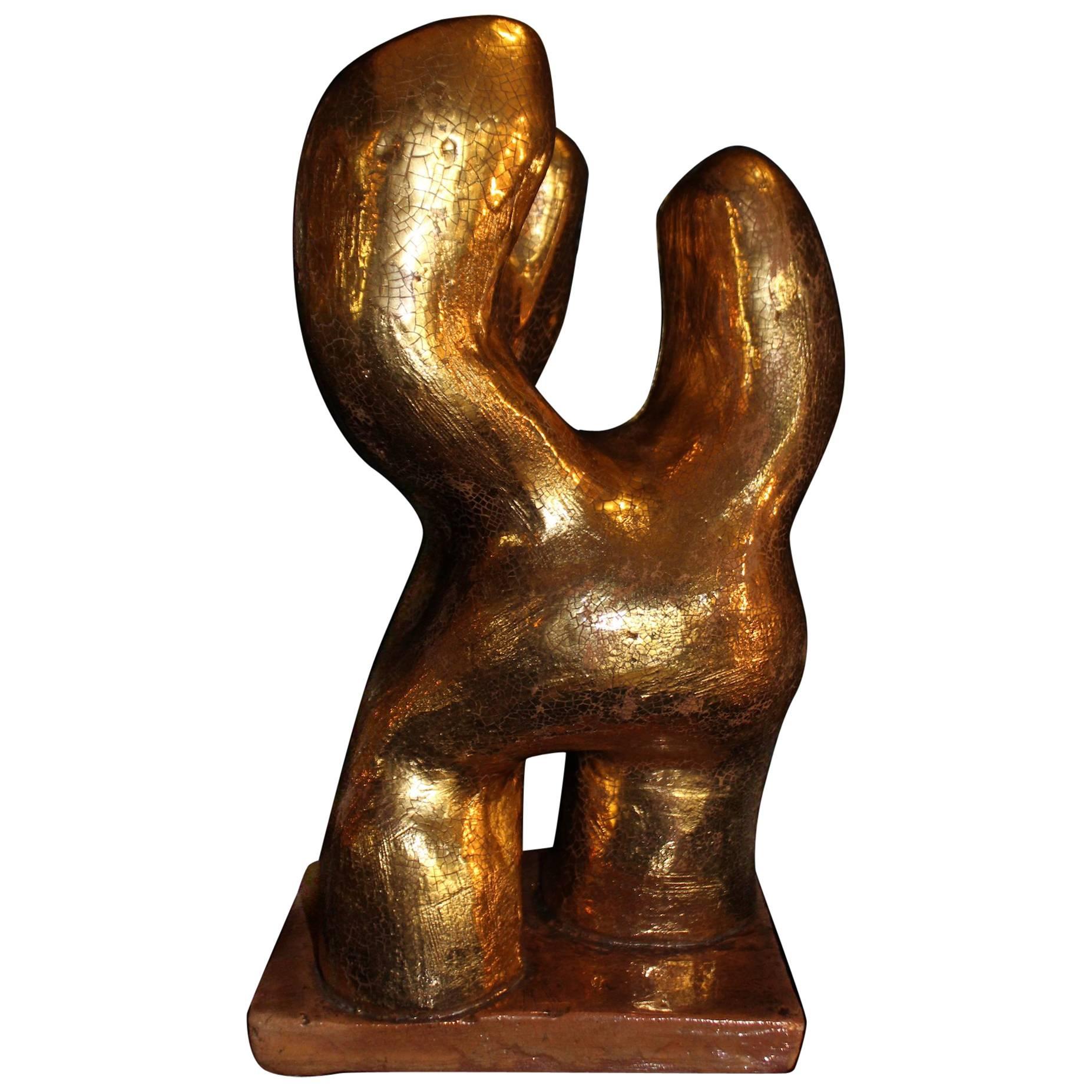 Beautiful 1972 Lino Bersani Polymorphic Ceramic Sculpture Gold-Colored For Sale