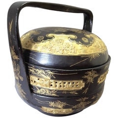 Chinese Black Lacquered and Gilt Food Carrier/Storage Box