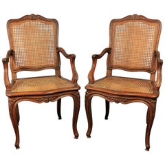 Pair of Louis XV Style Caning Armchairs