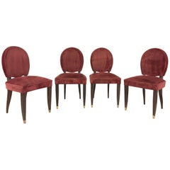 French Art Deco Dining Chairs, Maison Leleu, 1940, Set of Four Vintage French Art Deco Dining Chairs, Maison Leleu, 1940, Set of Four