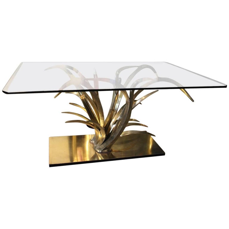 Spectacular 1970 Rectangular Brass Dining Table Maison Jansen Cut Glass