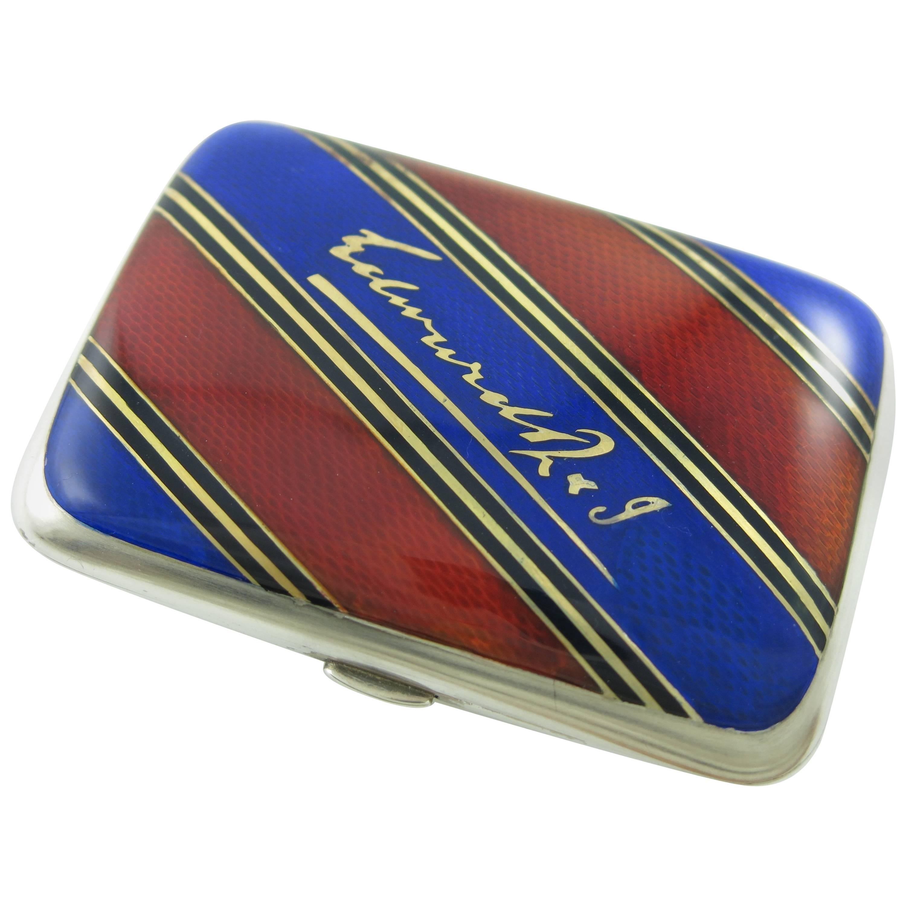 King Edward VII's Personal Cigarette Case, Silver,  Red & Blue Enamel and Gold For Sale