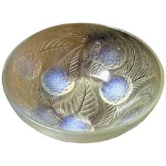 Antique Lalique Dahlias Fruit Bowl with Vivid Vaseline Details to the Dahlia Heads