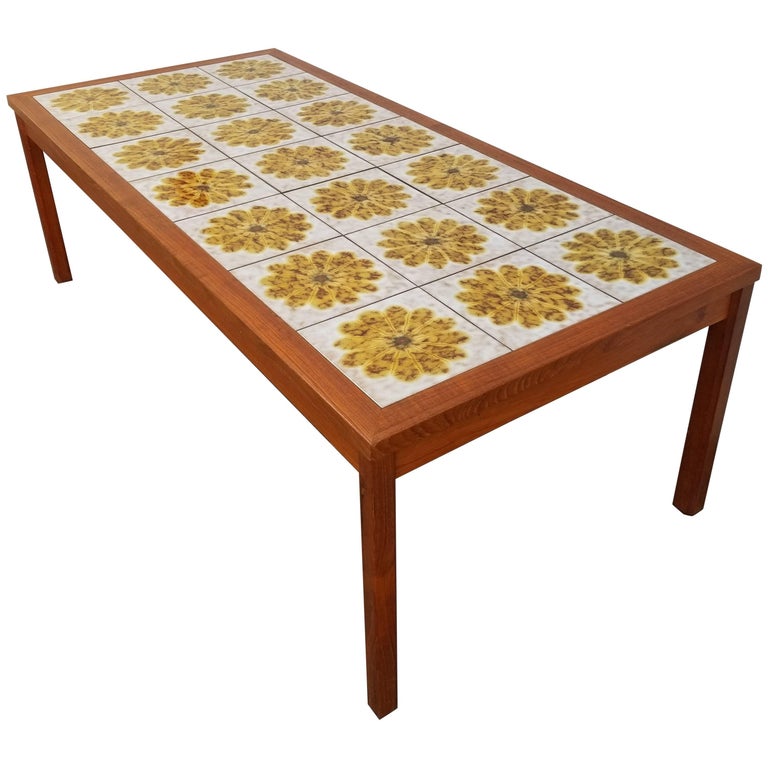 Teak and Tile Coffee Table at 1stDibs