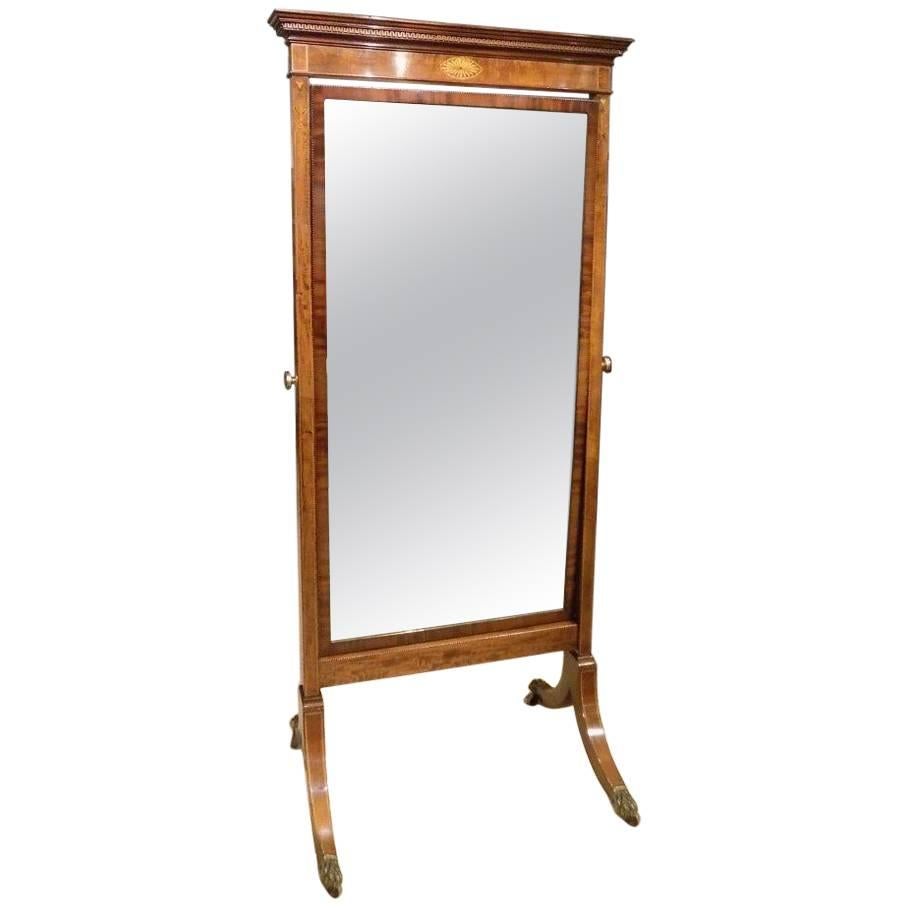 Mahogany Inlaid Edwardian Period Antique Cheval Mirror, circa 1900