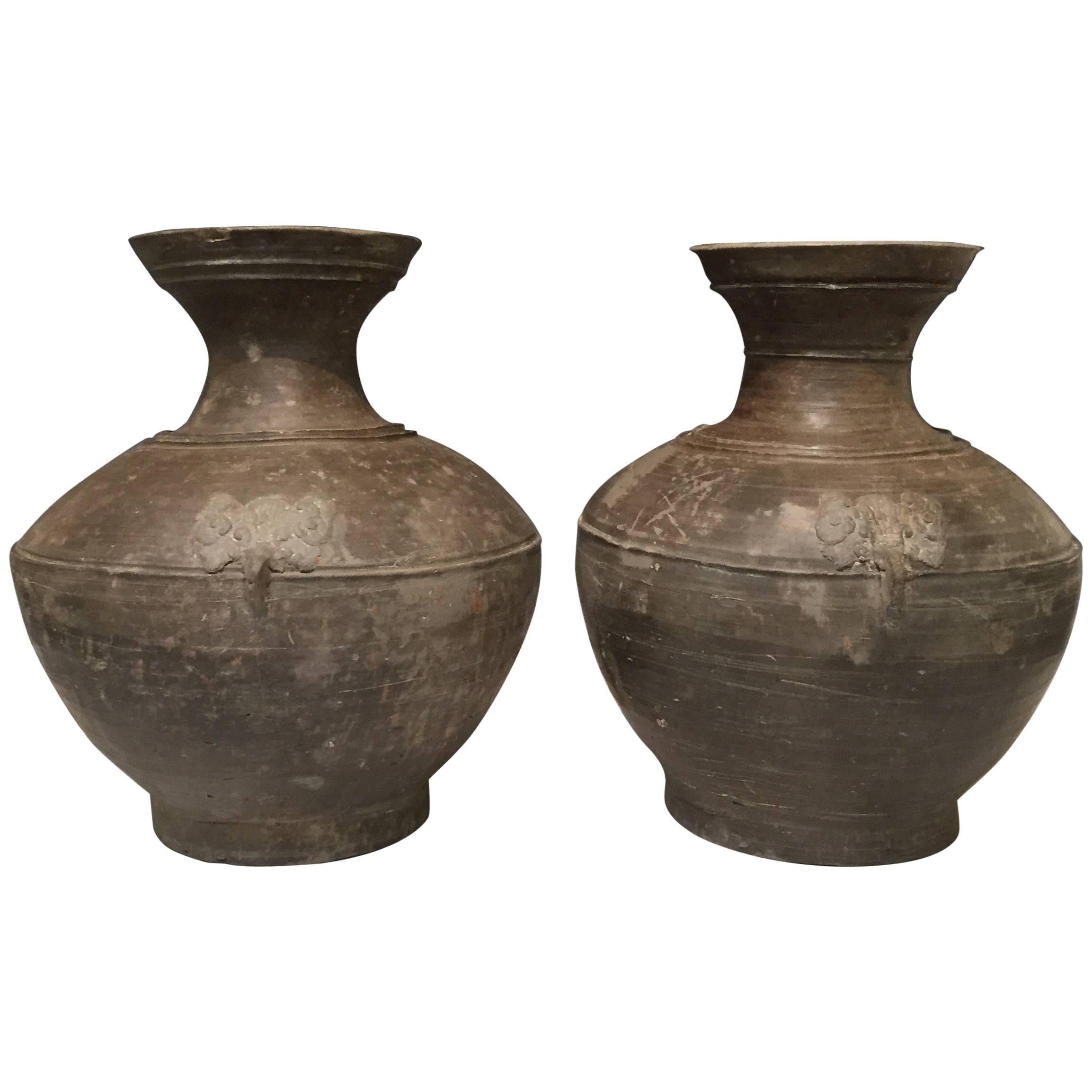 Pair of Antique Pottery Jars From The Han Dynasty