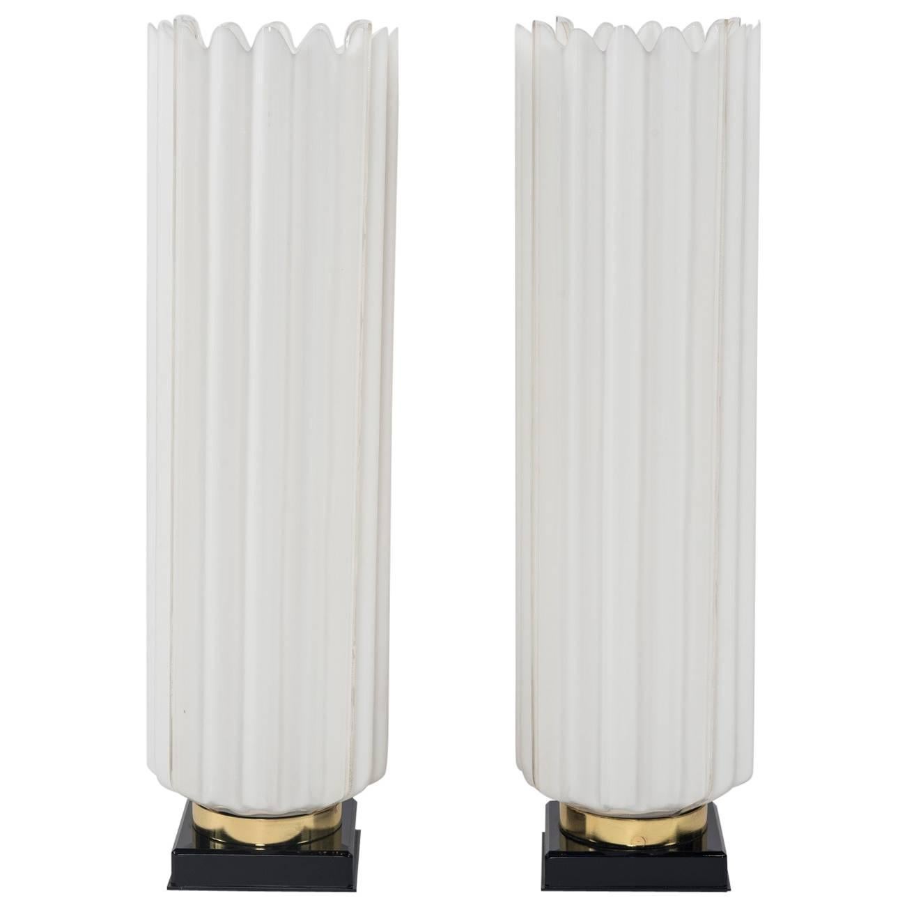 Pair of White Black and Brass Rougier Table Lamps