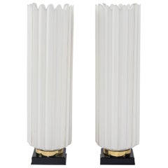 Pair of White Black and Brass Rougier Table Lamps