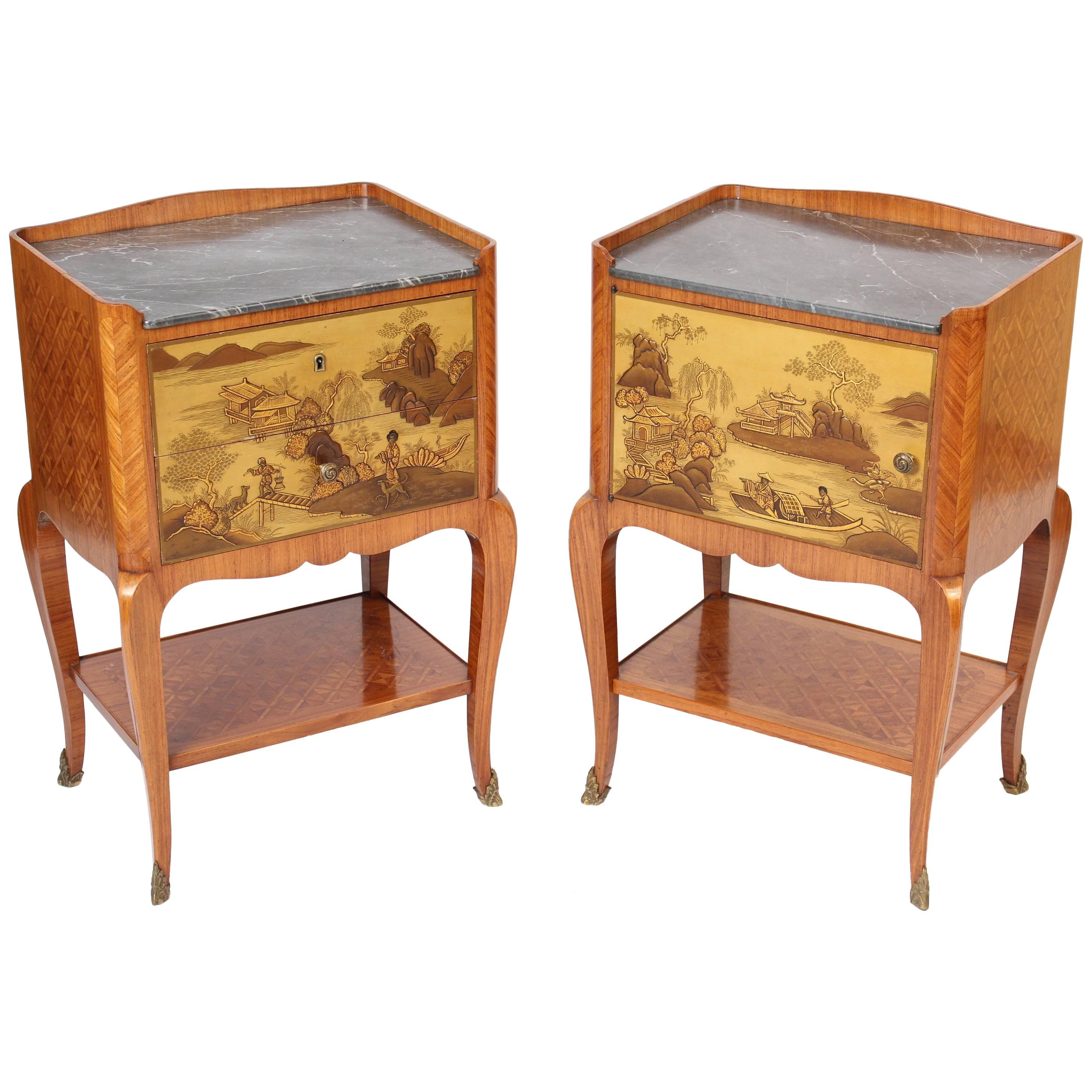 Pair of Louis XV Style Chinoiserie Decorated Occasional Tables