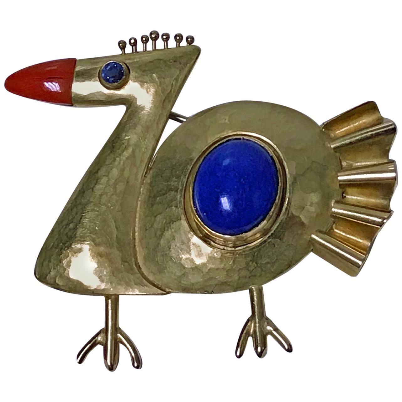 Walter Schluep 18-Karat Abstract Bird Brooch Pin, 2003