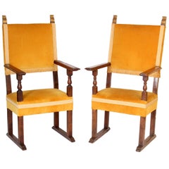 Pair of Baroque Style Walnut Armchairs