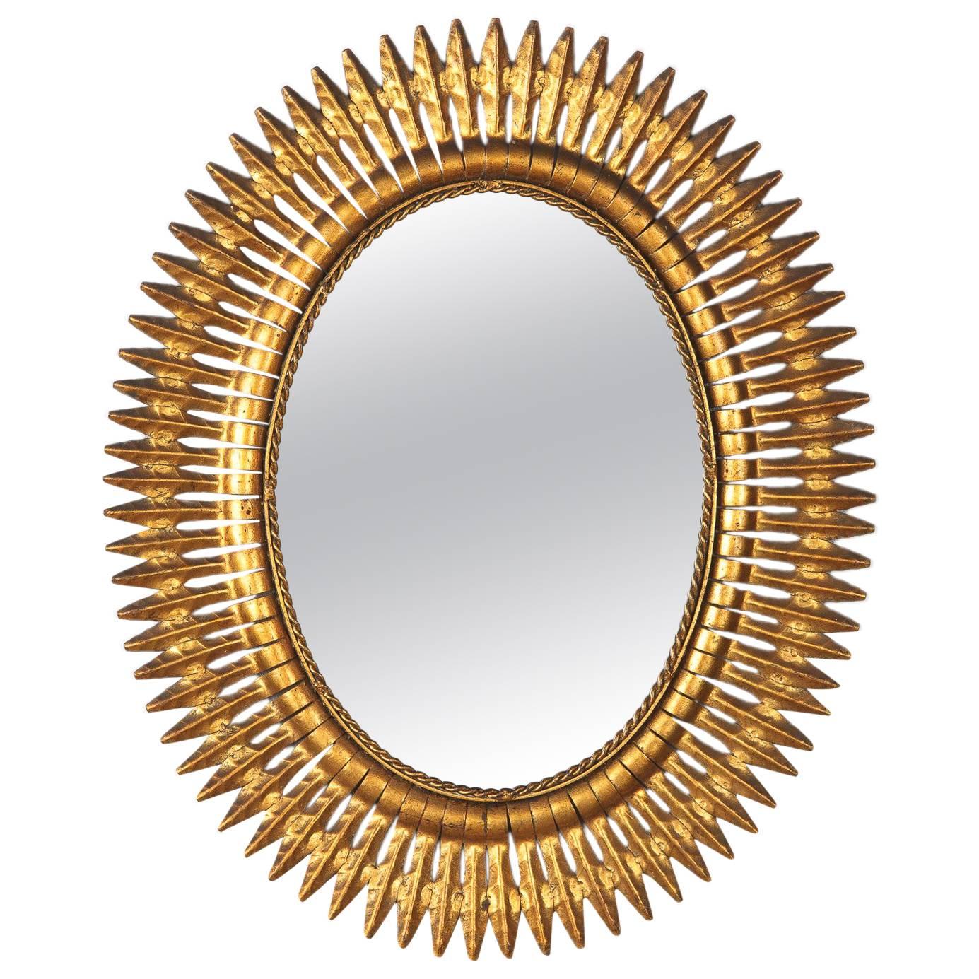 Gilded Metal Sunburst Mirror, Spain, 1950s