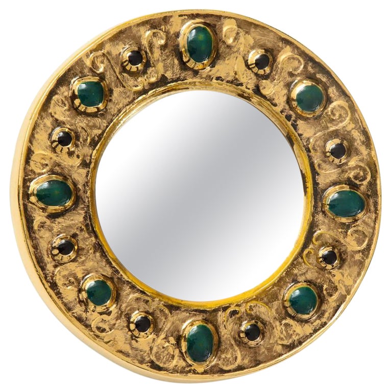 Francois Lembo Mirror, Ceramic, Jeweled, Gold, Emerald Green, Black Signed  For Sale at 1stDibs | lembo friends