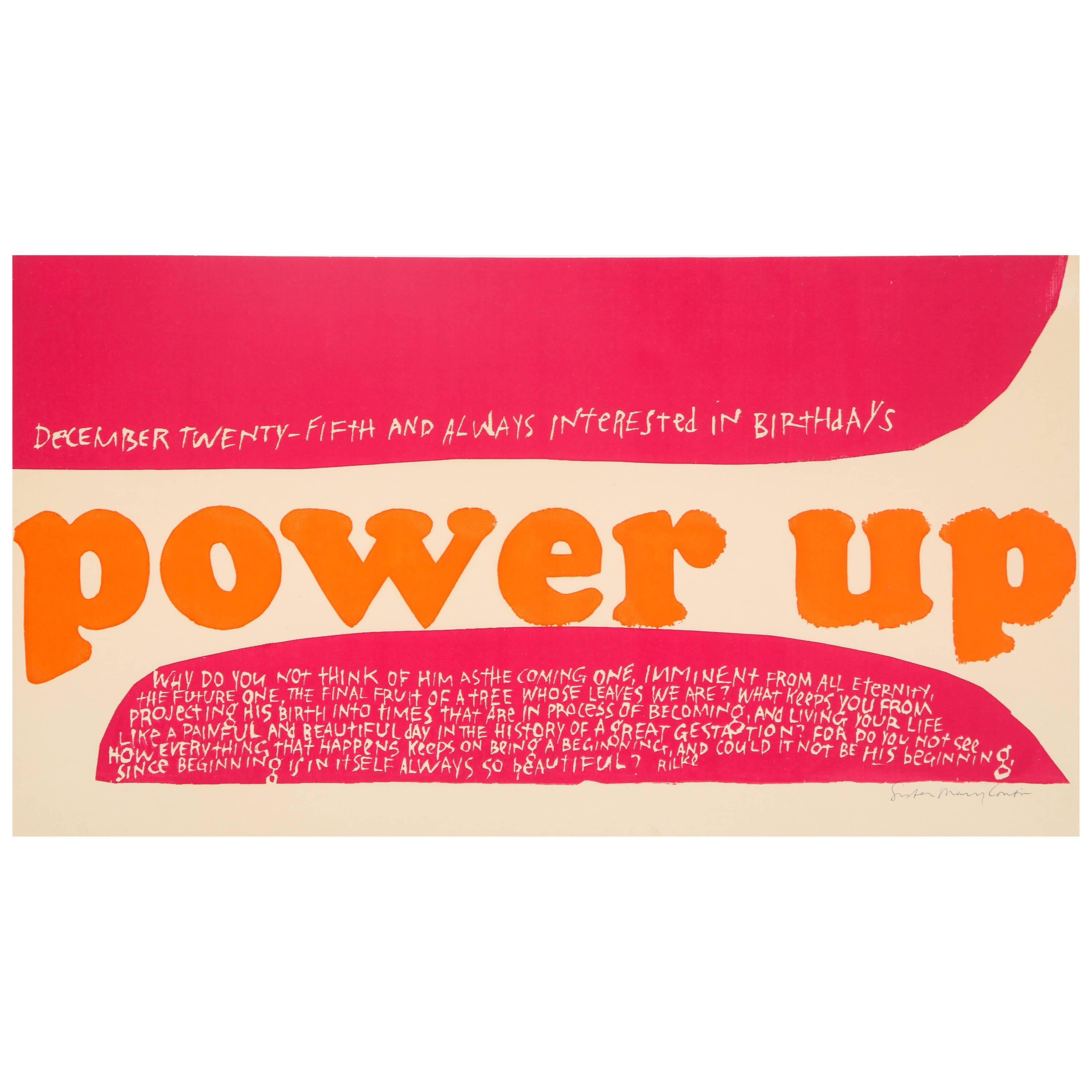 Sister Mary Corita Serigraph Power Up Signed Pink Pop Art, USA, 1960s