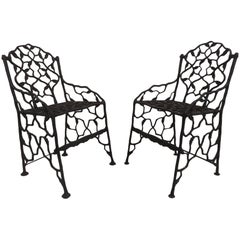 Rare Pair of Vintage Cast Iron Chairs by Fiske