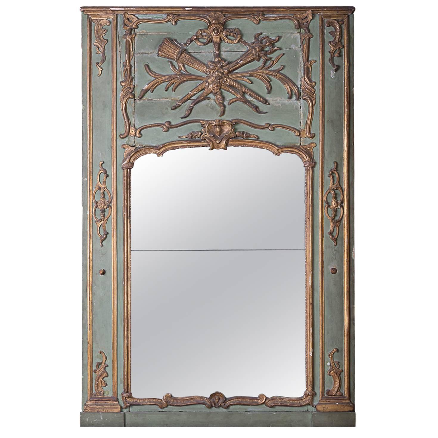 19th Century Painted and Gilded Trumeau Mirror