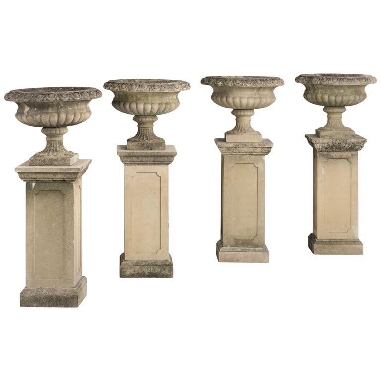 Series of Four Garden Urns with Pedestals, circa 1950 For Sale at 1stDibs
