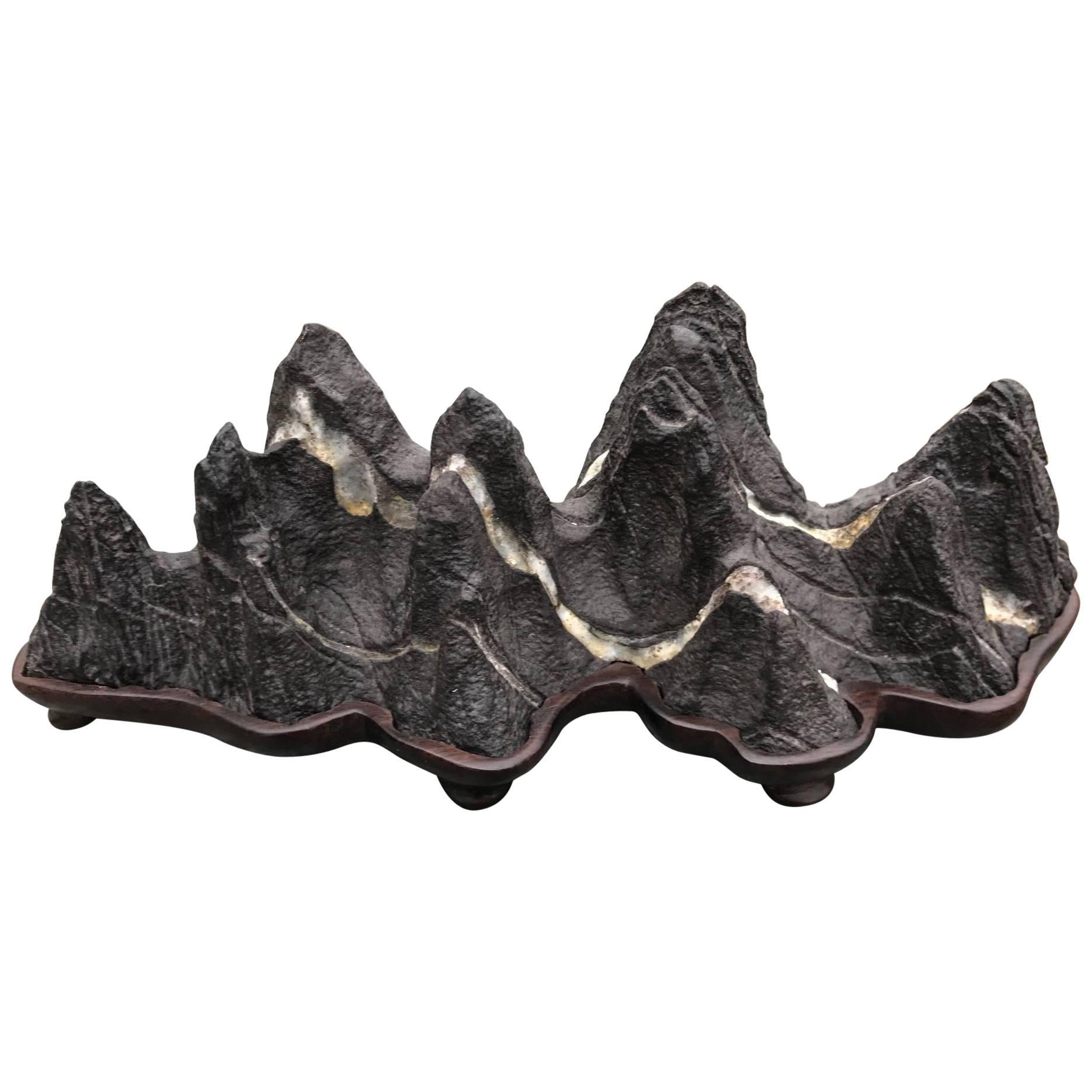 Fantastic Jagged Peaks Mountain Scholar Rock, Natural Bonsai Suiseki