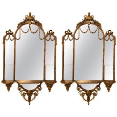 Pair of George III Style Giltwood and Composite Shelved Wall / Console Mirrors