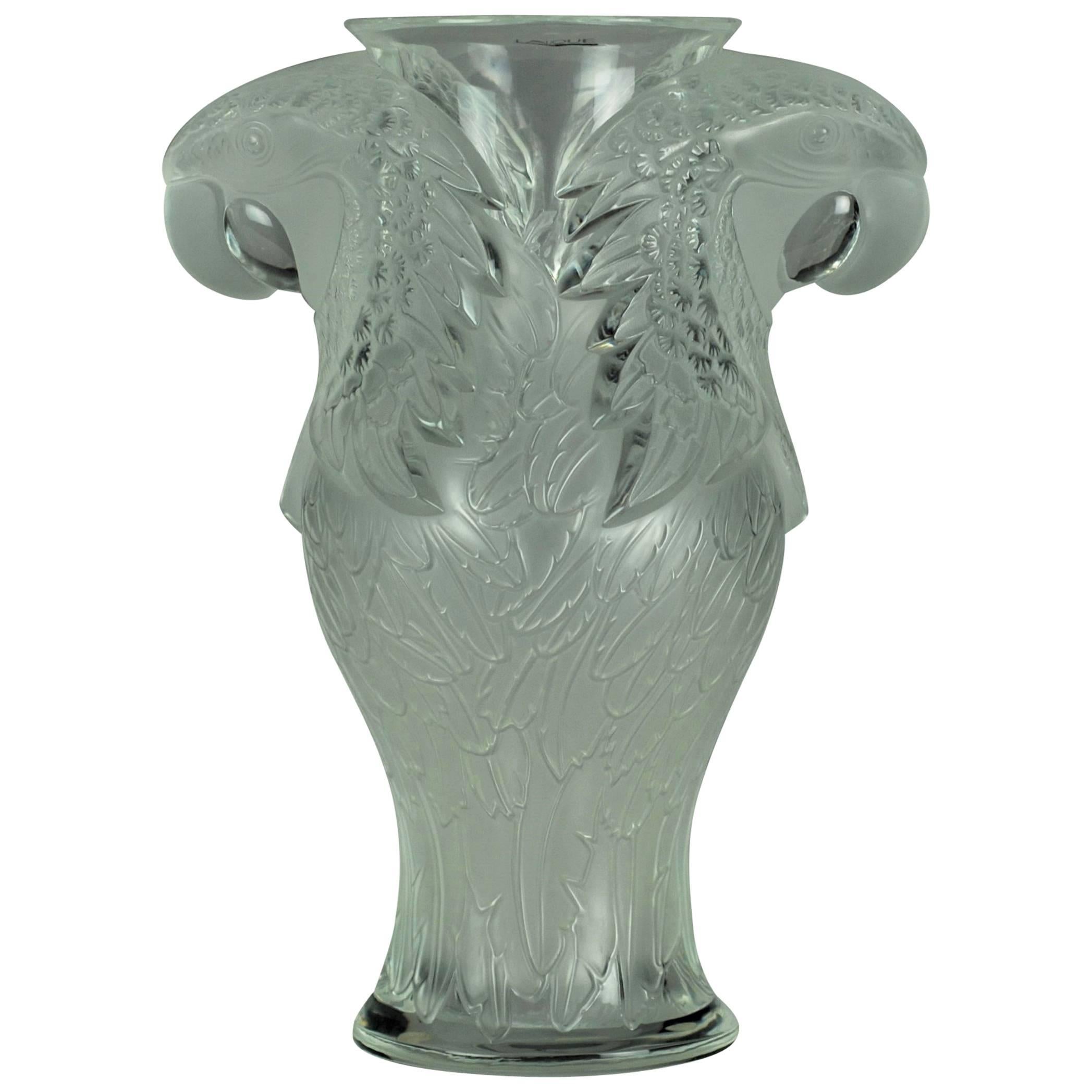 Lalique Limited Edition Clear and Satin Finished Glass Macao Vase For Sale  at 1stDibs