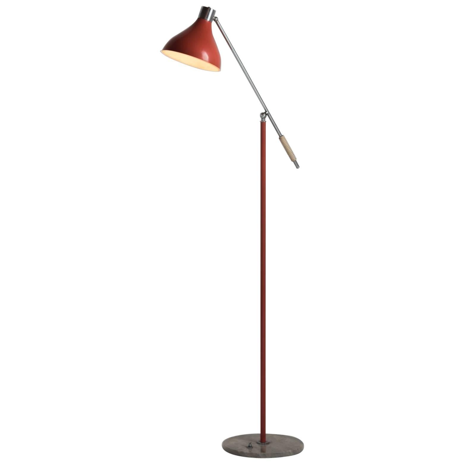Stilux Red Metal and Chrome Floor Lamp