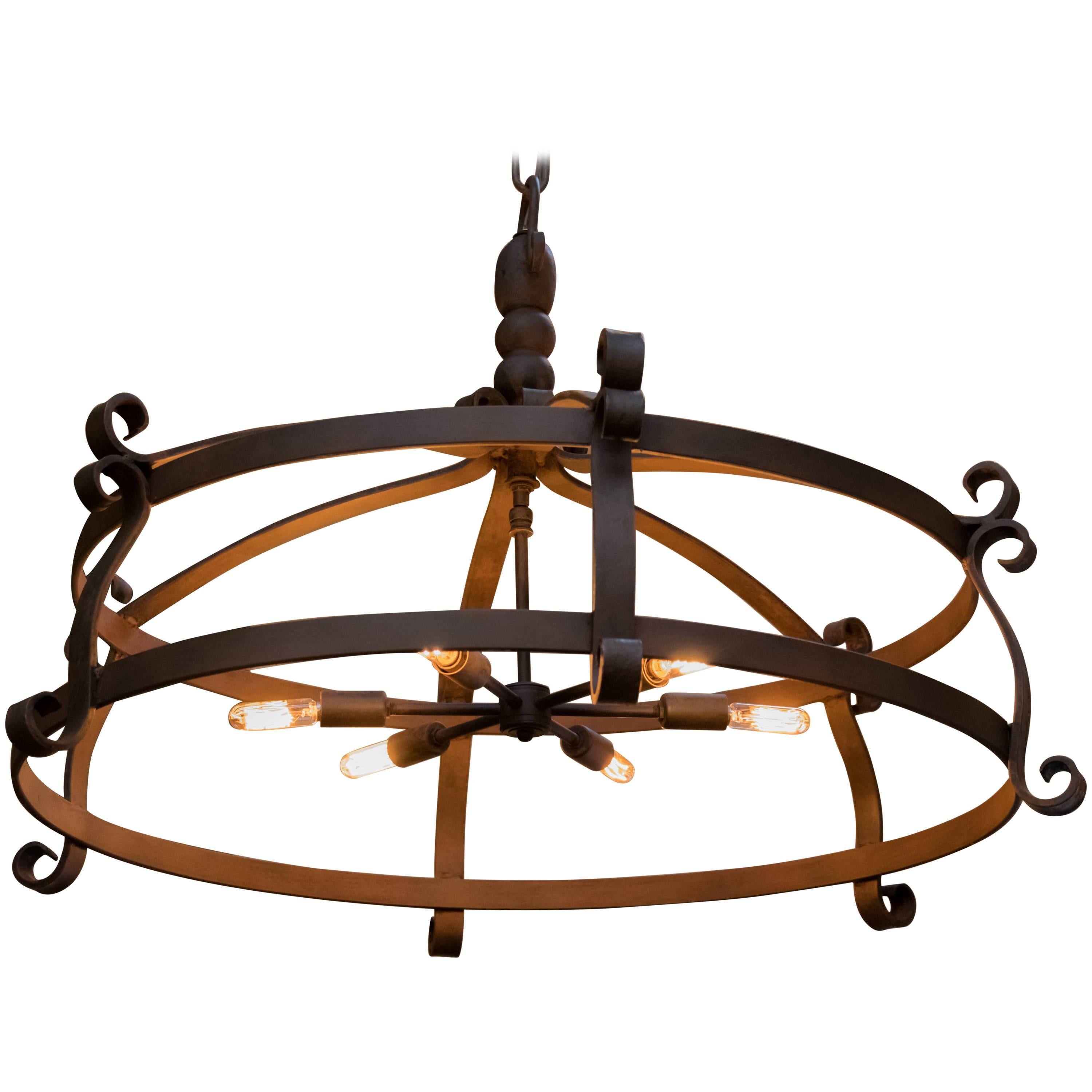 Over-Sized Hand-Forged Iron Round Chandelier with Six Lights. Farmhouse style 