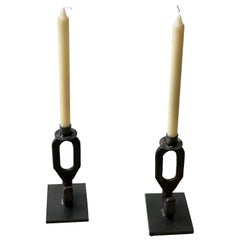 Industrial Steel Candlestick Holders by American Artist Breck Armstrong
