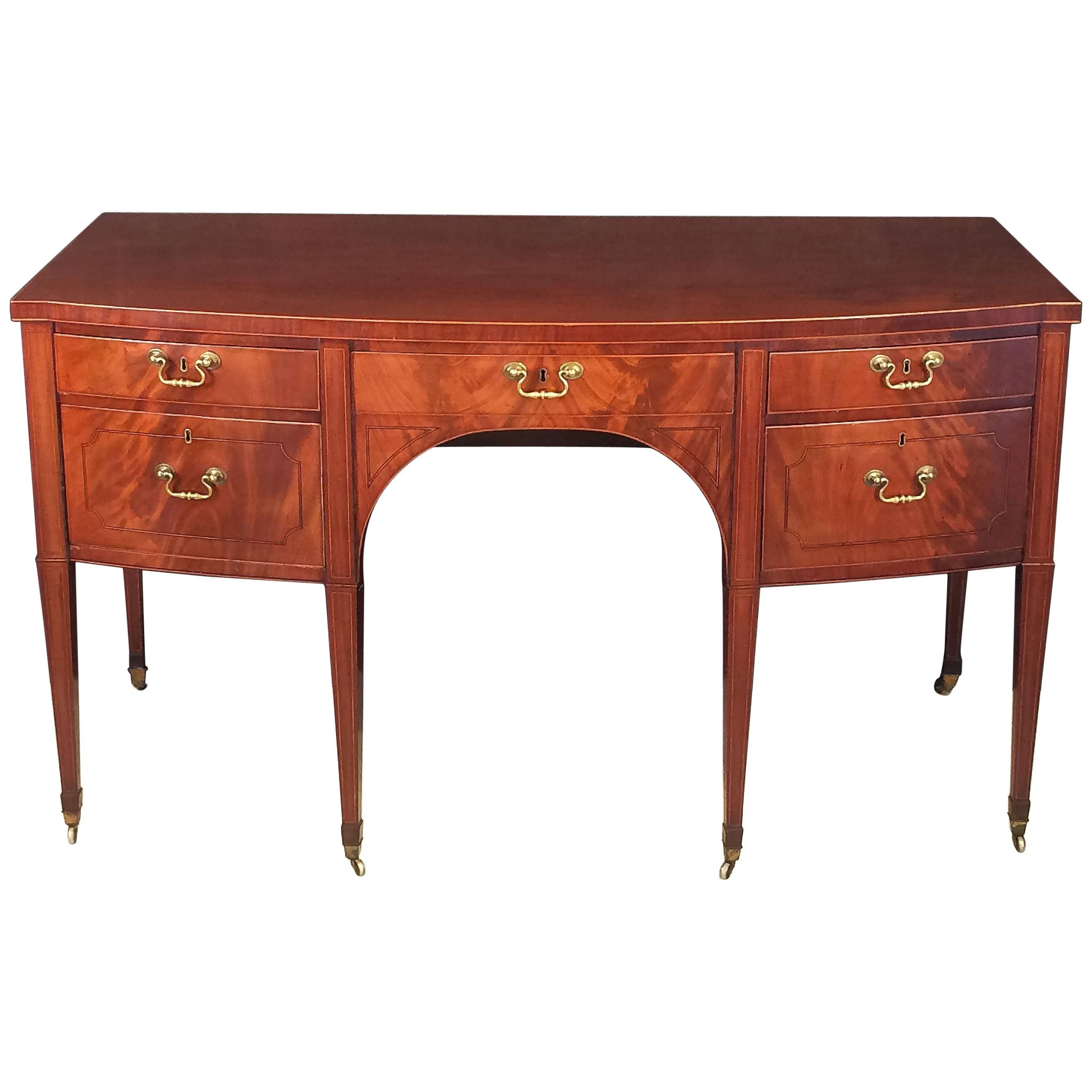 English Sideboard Console of Inlaid Flame Mahogany from the Regency Period For Sale