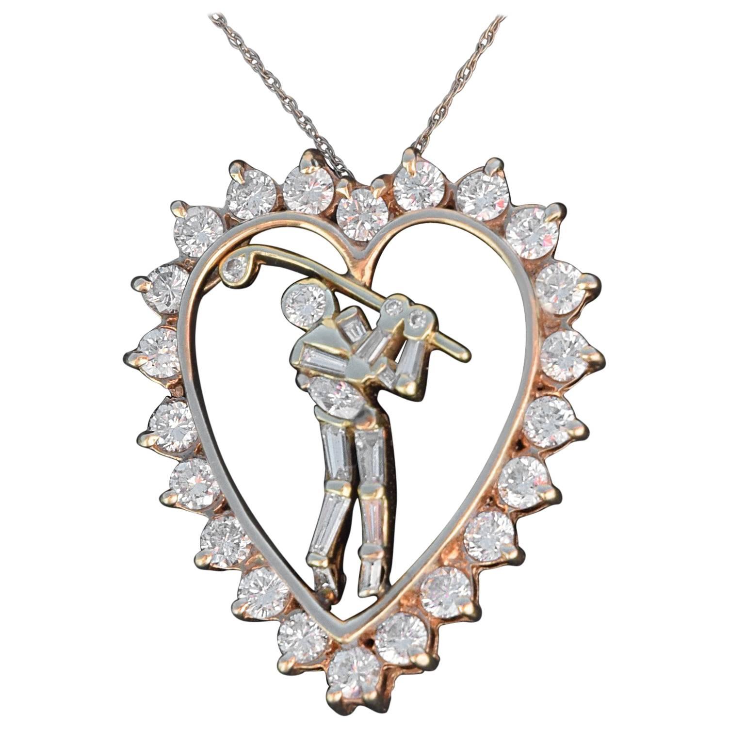 Jose Hess Vintage Diamond Heart Pendant Gofler G-H Color, VS2, 2.09 Total Carats