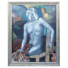 Peinture à l'huile originale de Felix Pascual sur toile « Femme en studio », Espagne, années 1930