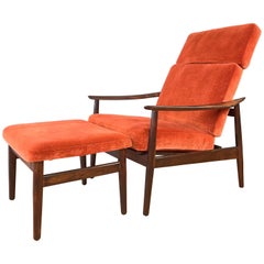 Arne Vodder for France & Son Rosewood Reclining Lounge Chair and Ottoman