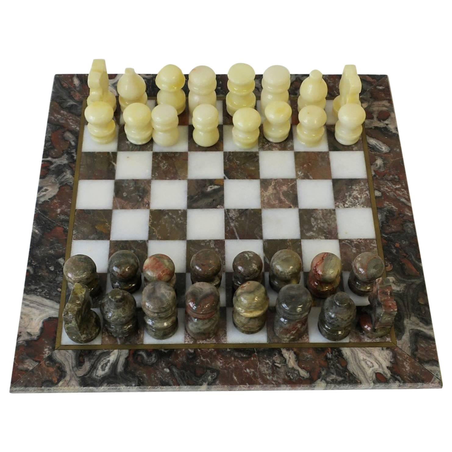 Marble and Brass Chess Game Set, ca. 1970s