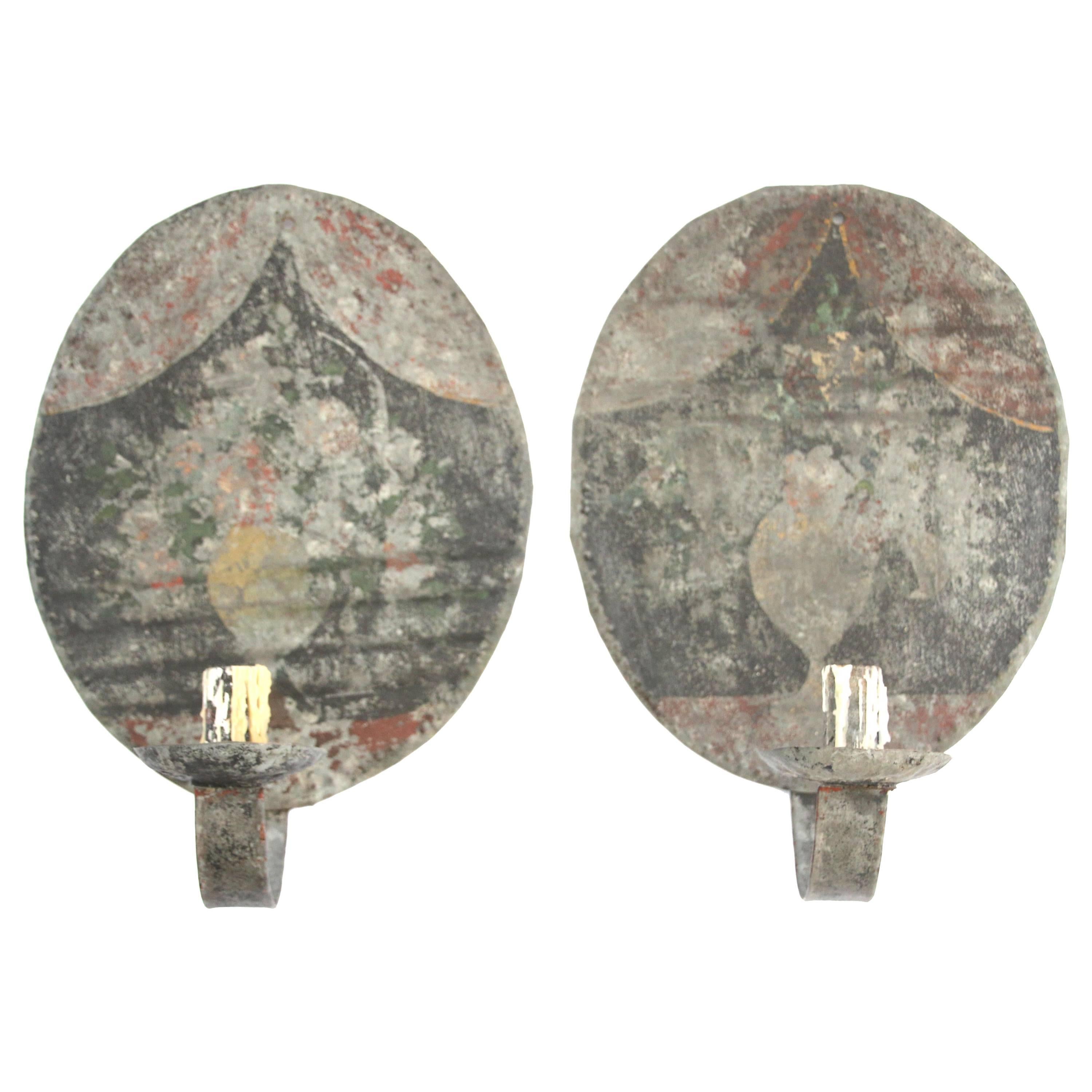 Rare Pair of American Paint Decorated Ballroom Sconces
