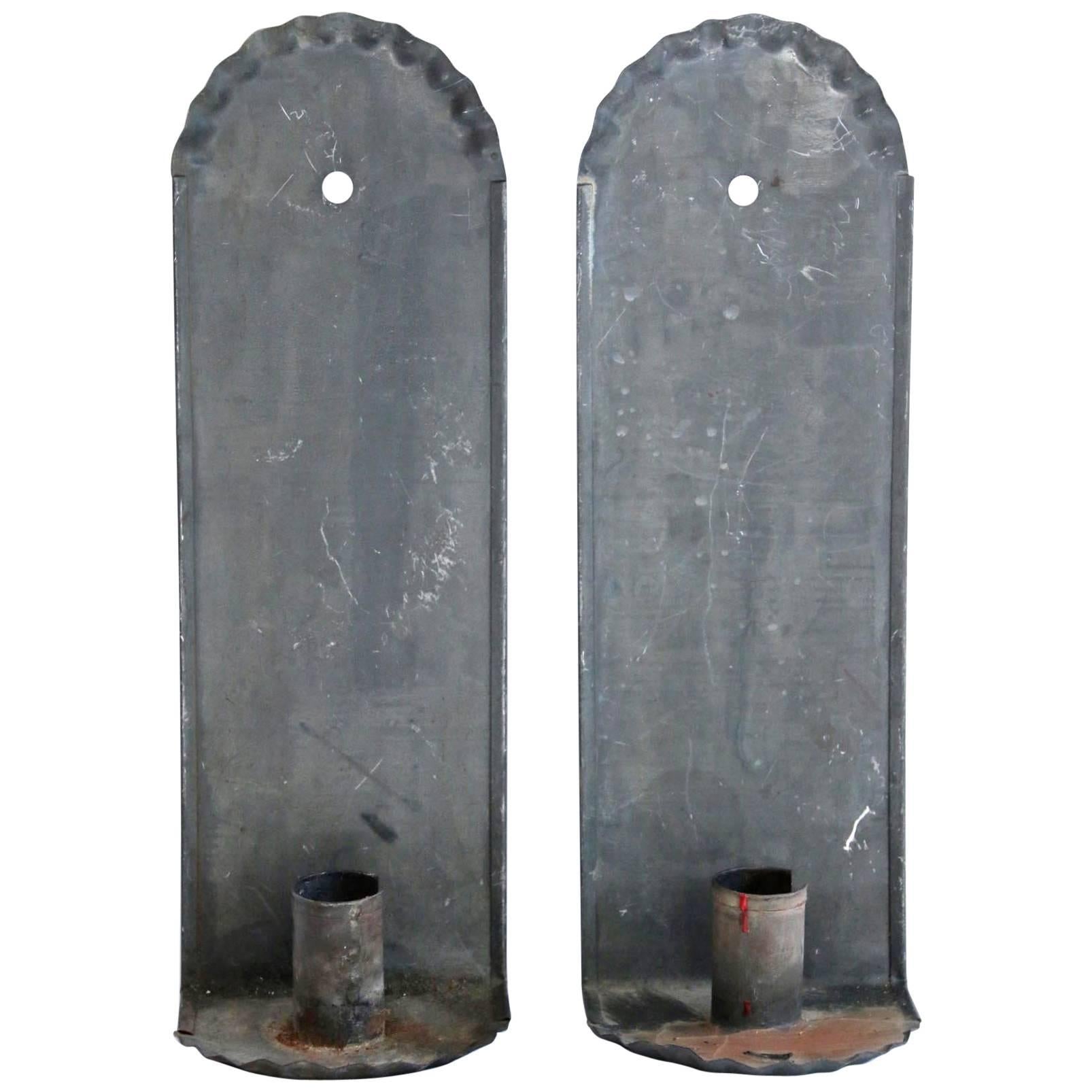 Pair of 19th Century Tin Candle Sconces For Sale