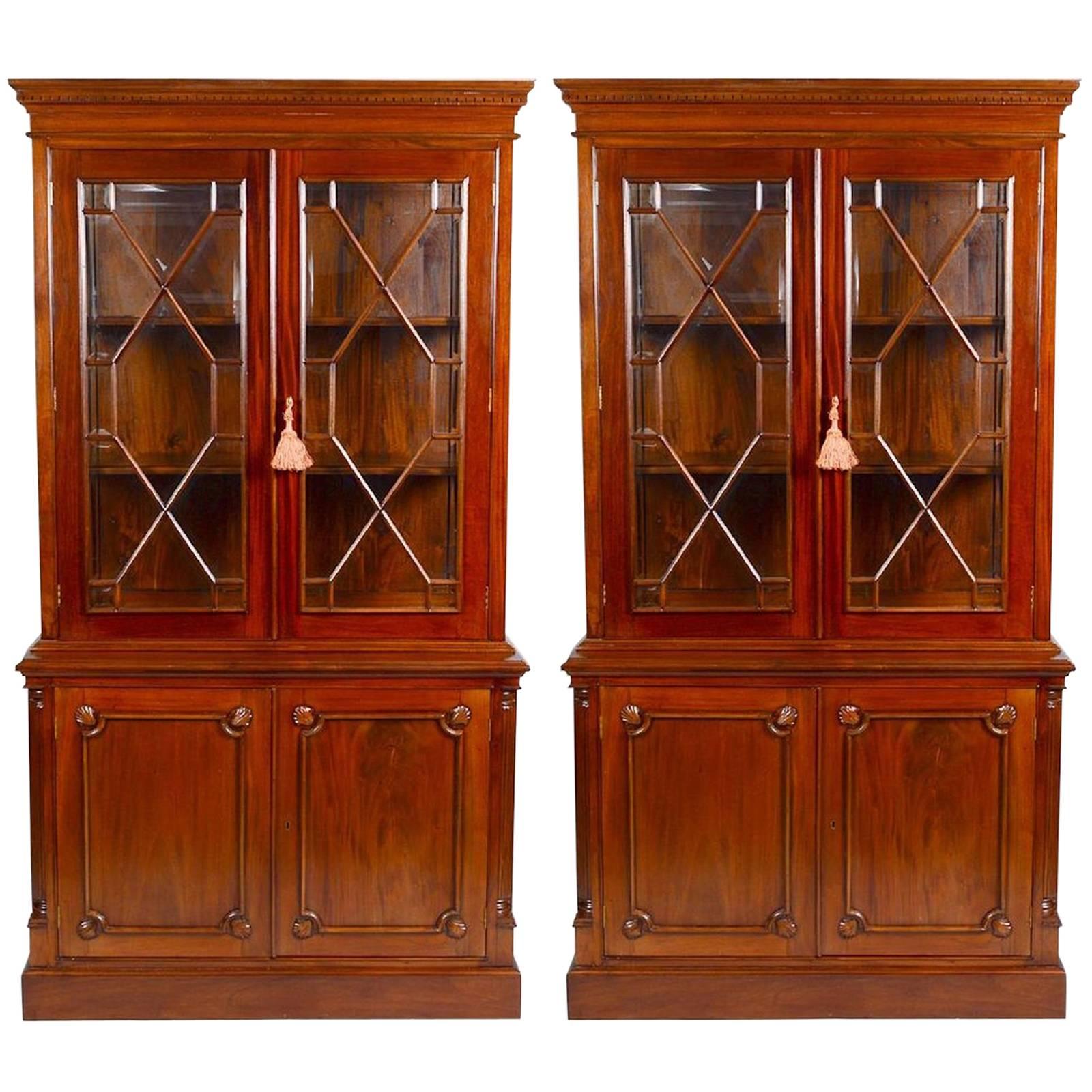 Pair of English Georgian Style Mahogany Bookcases or Breakfronts