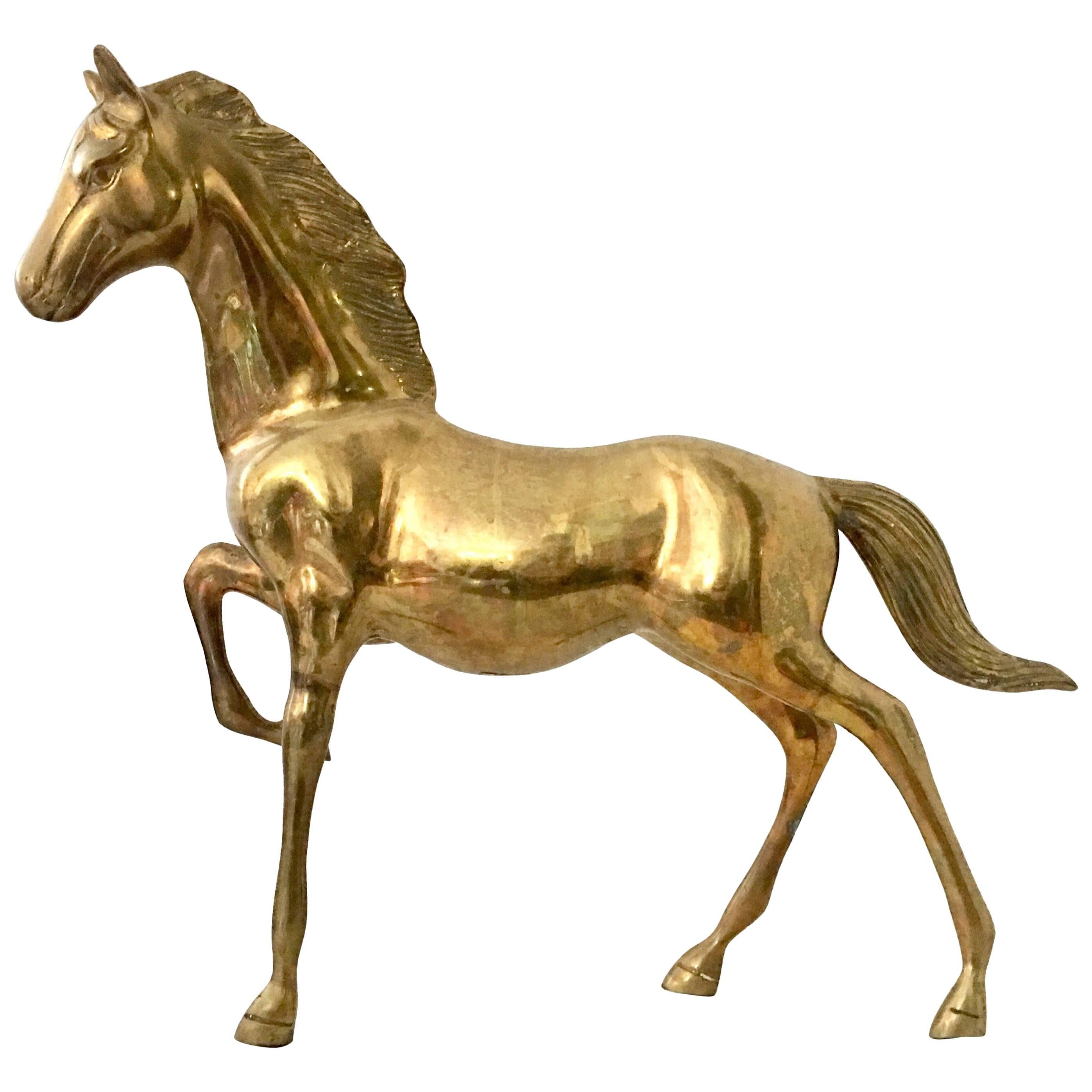 20th Century Large Solid Brass Galloping Horse Sculpture For Sale