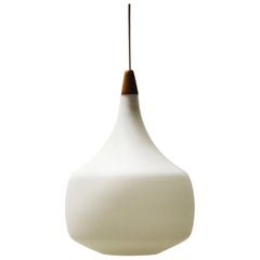 Vintage 1960s Teak and Opaline Drop Shaped Ceiling Light in the Style of Luxus