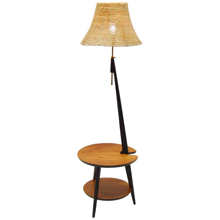 1960's Teak Floor Lamp with Integrated Side Table at 1stDibs