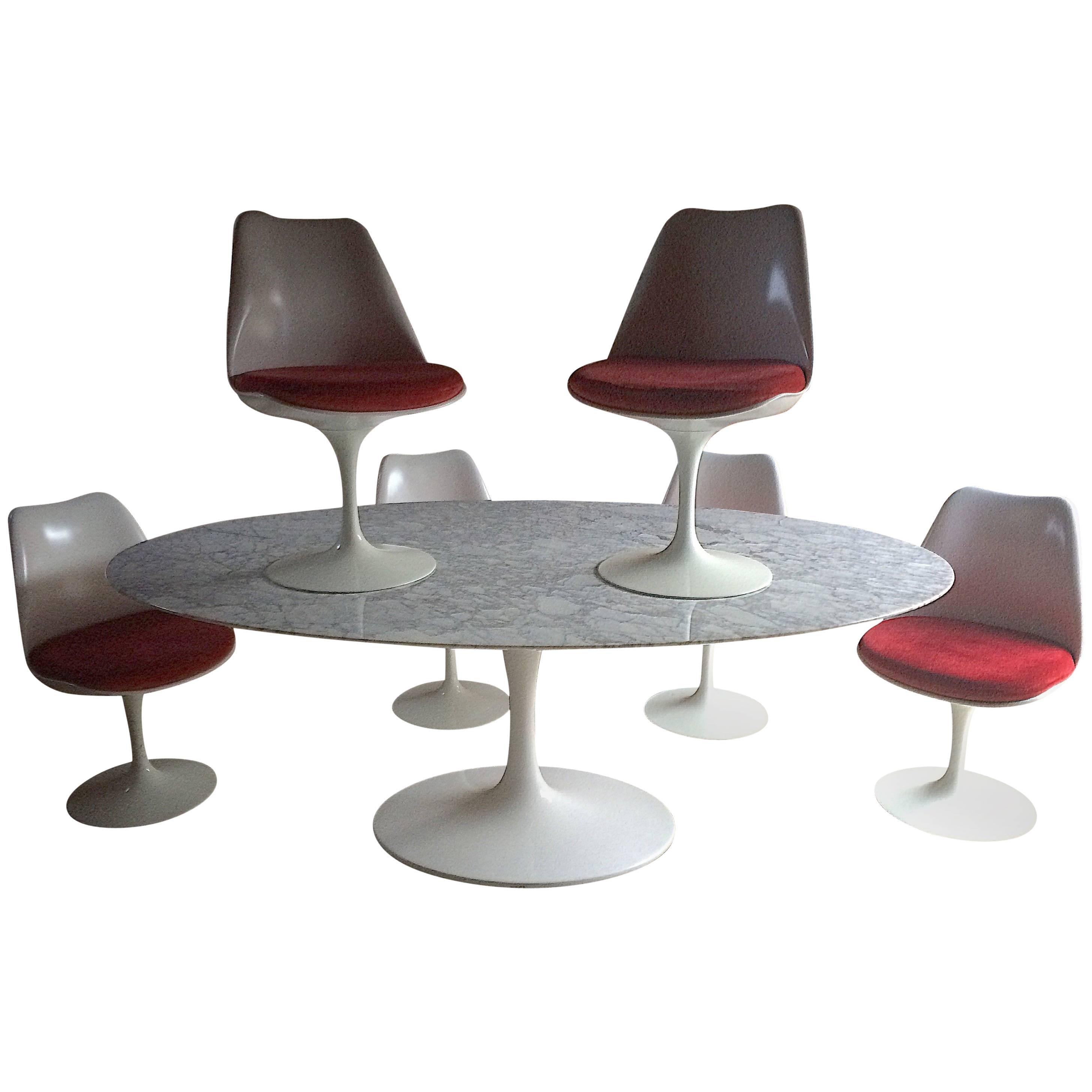 Eero Saarinen Oval Marble Dining Tulip Table Six Tulip Chairs Knoll Studio