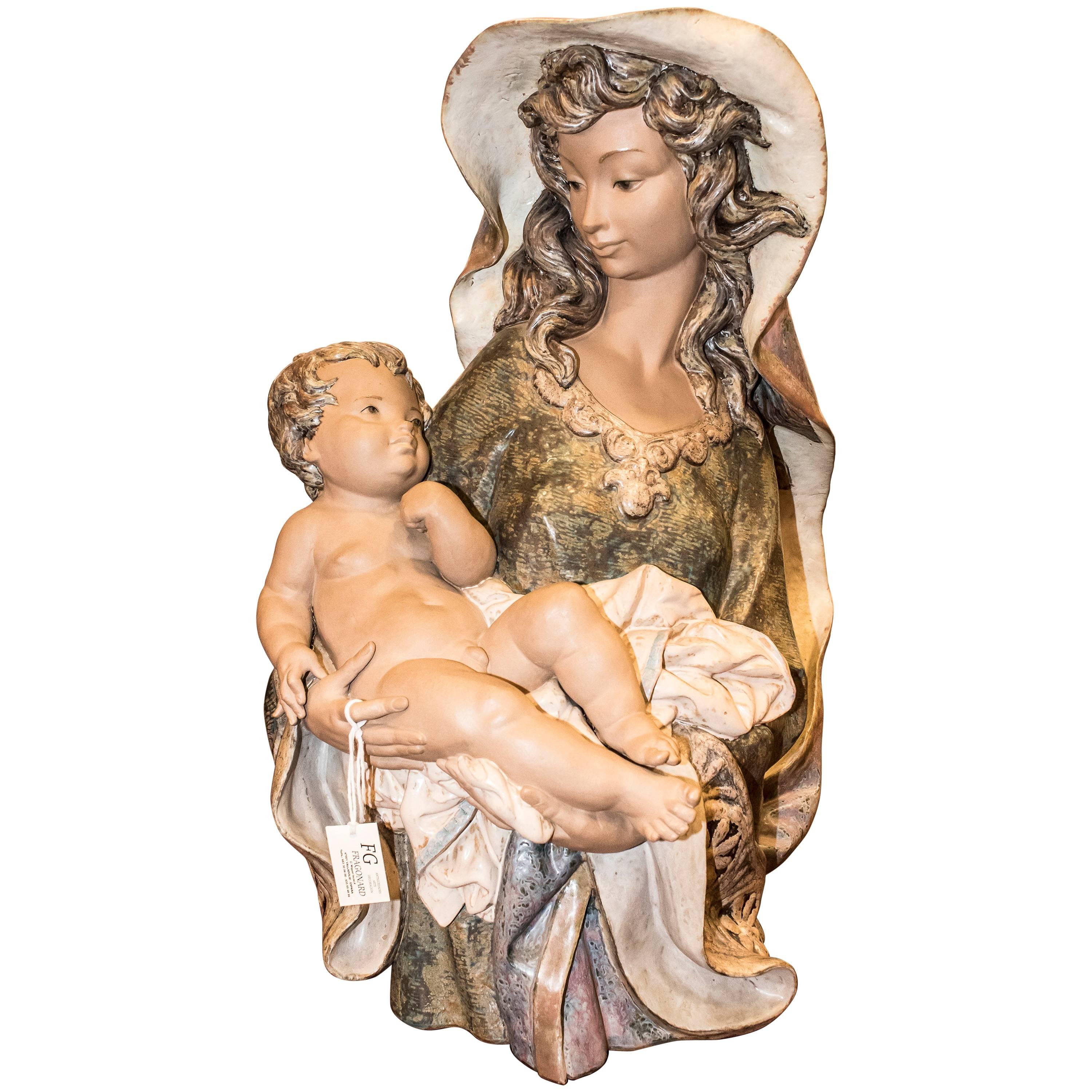 LLadro 20th Century Polychromatic Spanish Signed Biscuit Clasic Madonna