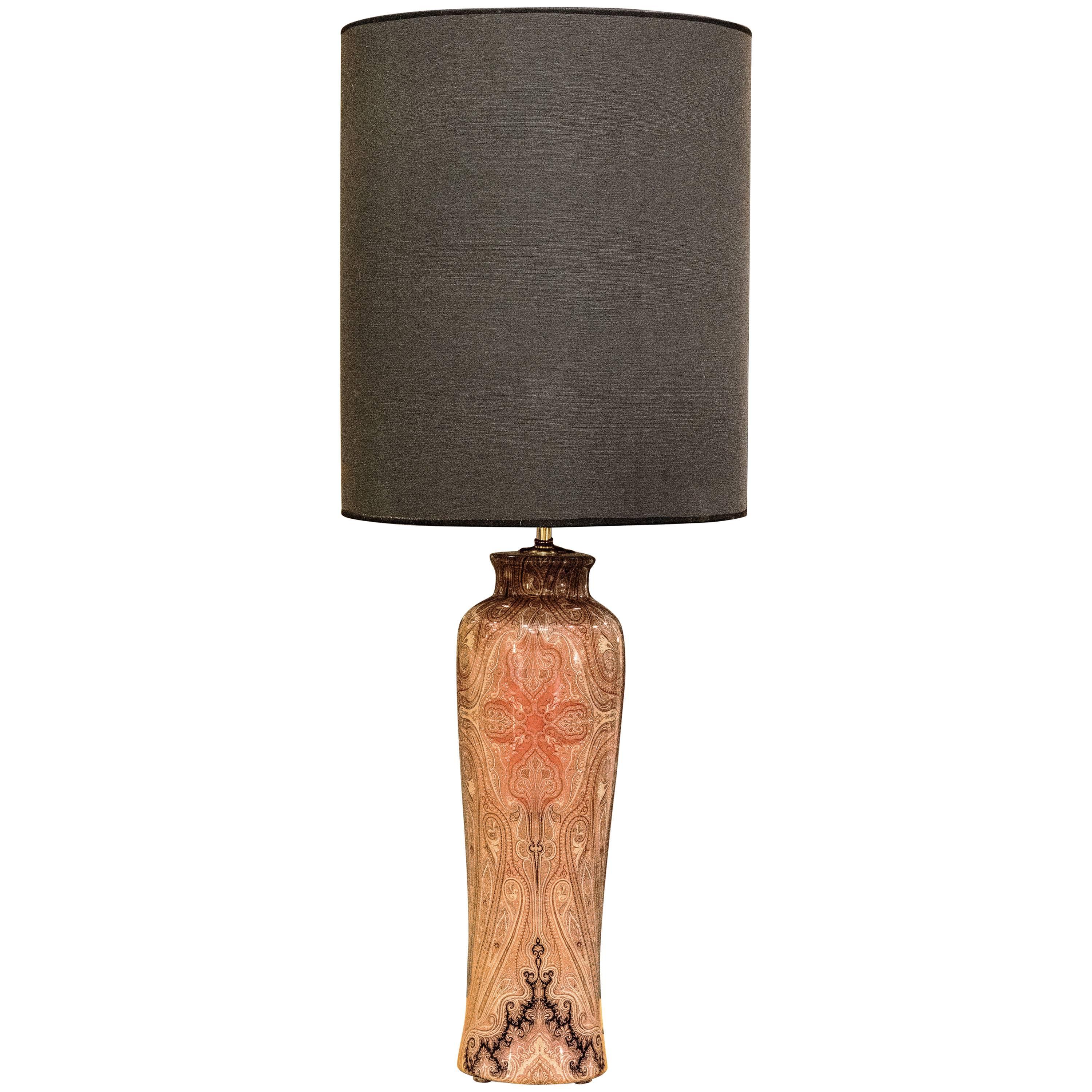 Table Lamp, Polychromatic Porcelain, Red Yellow and Gray Tones, Etro, Italy