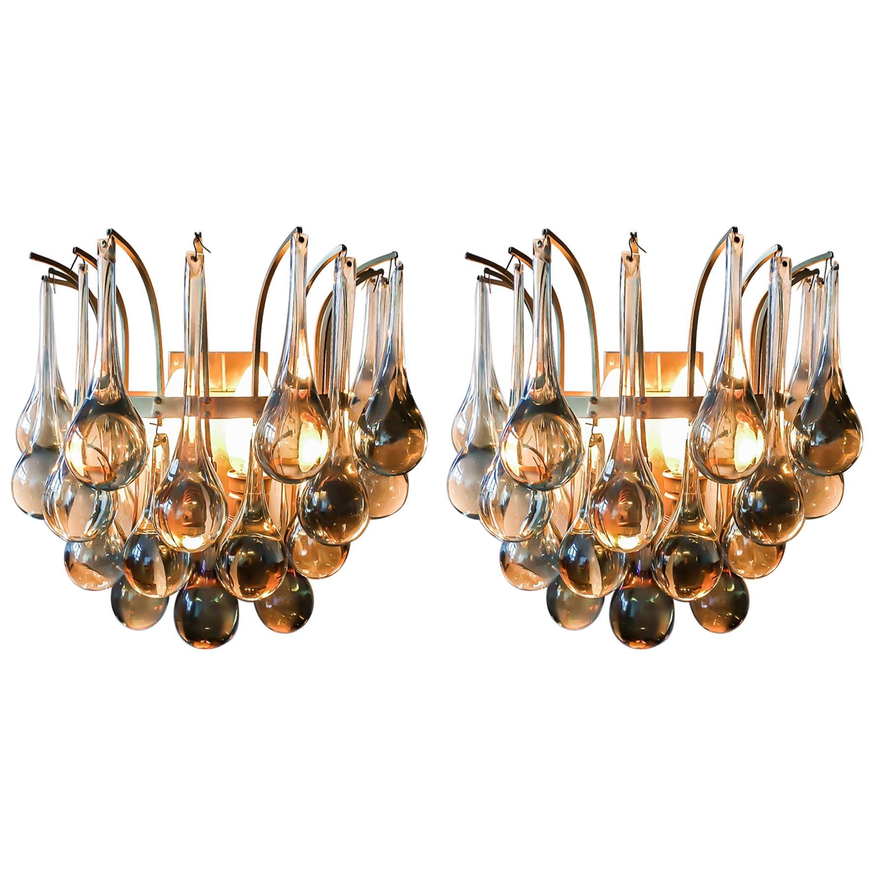 Pair of Christoph Palme ‘Plawa’ Tear Drop Crystal Glass and Gilt Brass Scones
