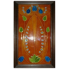Large Arts & Crafts Tube Lined Tile Depicting Stylised Flowers in Rich Colors