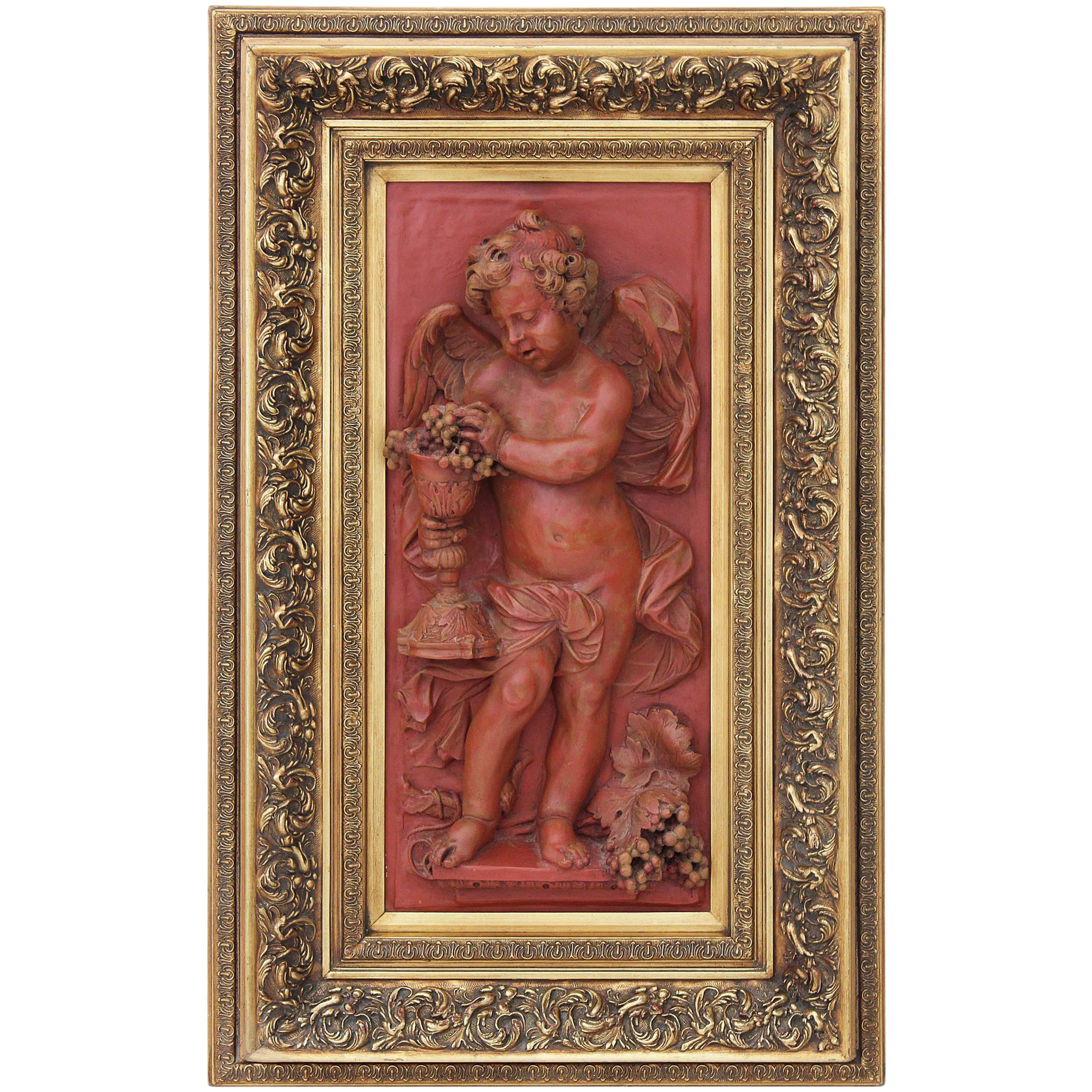 Antique Large Relief Sculpture Statue Work of Art Angel Plaque For Sale