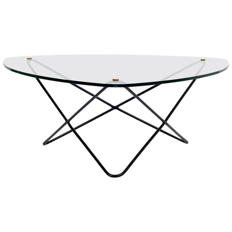 French 1950s Glass and Metal Coffee Table by Florent Lasbleiz for Airborne