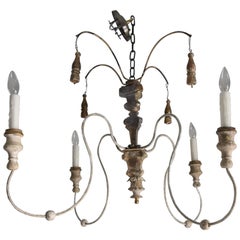 Italian Four-Arm Wooden Spider Chandelier Comprised of 18th Century Elements